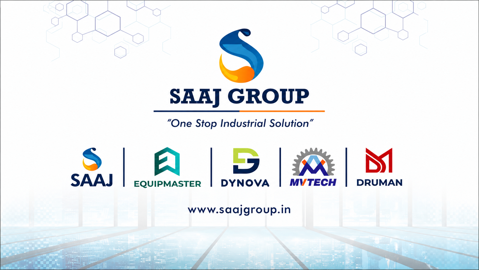 SAAJ Group ecosystem — Paint Shop, Automation, Manufacturing, Digital Solutions, Global Trade, Facility Services